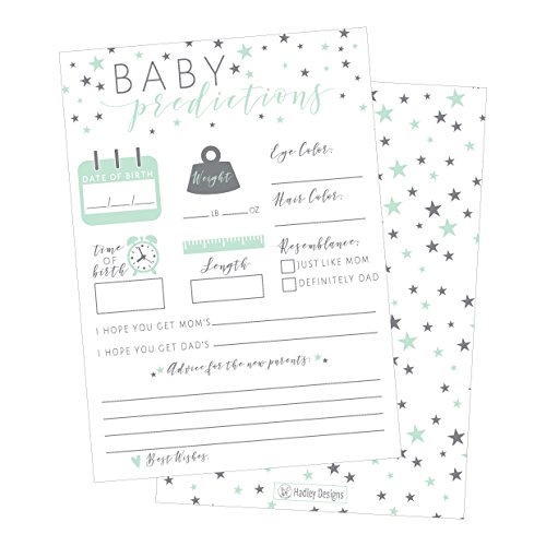 Product Cover 50 Mint Stars Advice and Prediction Cards for Baby Shower Game, New Mom & Dad Card or Mommy & Daddy To Be, For Girl or Boy Babies New Parent Message Advice Book, Fun Gender Neutral Shower Party Favors