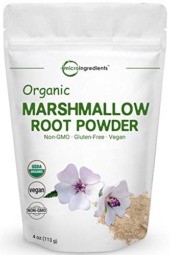 Product Cover Pure USDA Organic Marshmallow Root Powder, 4 Ounce, Supports Digestive Gastrointestinal Health, No Irradiated, No Contaminated and No GMOs. Vegan Friendly.