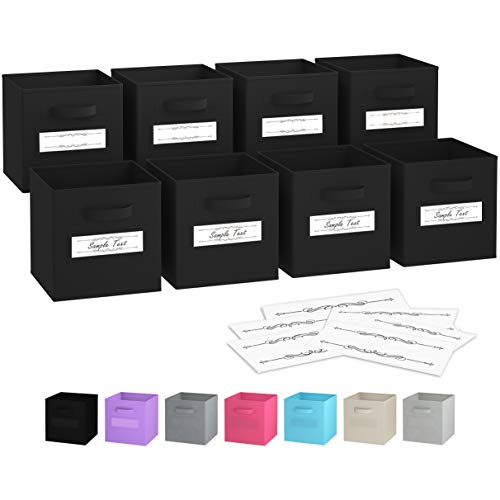 Product Cover Royexe - Storage Cubes - (Set Of 8) Storage Baskets | Features Dual Handles & 10 Label Window Cards | Cube Storage Bins | Foldable Fabric Closet Shelf Organizer | Drawer Organizers And Storage (Black)
