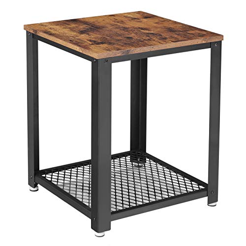 Product Cover VASAGLE Industrial End Table, 2-Tier Side Table with Storage Shelf, Sturdy, Easy Assembly, Wood Look Accent Furniture, with Metal Frame, Rustic Brown ULET41X