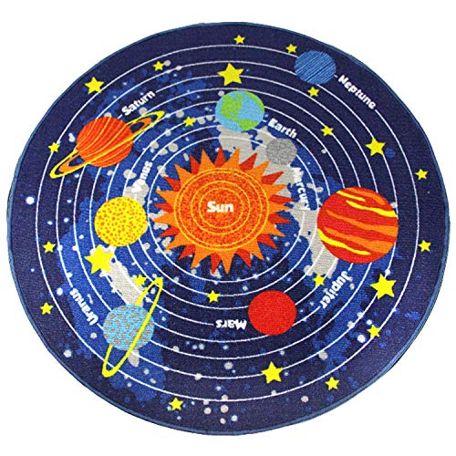 Product Cover HUAHOO Kids Round Rug Solar System Learning Area Rug Children's Fun Area Rug - Non Slip Bottom (NASA Stars, 31