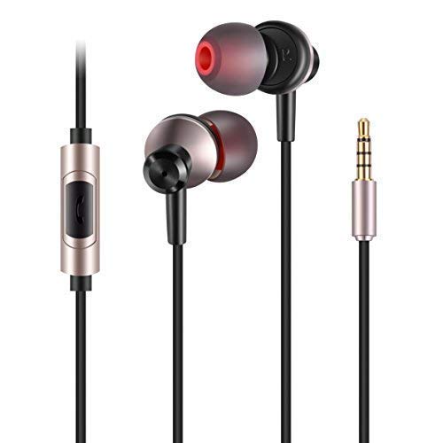 Product Cover MATEDSOUS Earphones with Microphone Extra Bass Earbuds Stallionx-1 Comfortable in Ear Headphones Noise Cancelling Earphones HD Stereo Wired Metal Headset Gold Plated 3.5mm Plug Premium Giftbox Packag