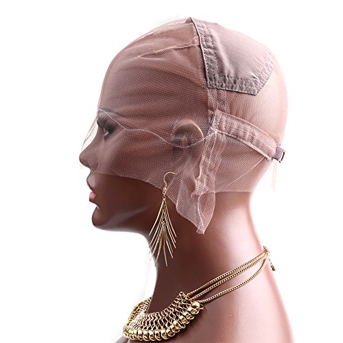 Product Cover Bella Hair Full Lace Wig Cap with Adjustable Straps for Making Wigs, Medium Brown Swiss Lace with Stretch Panel at Crown (Medium Size Cap)