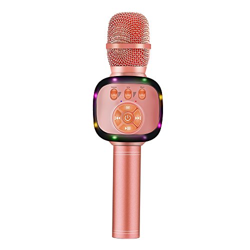 Product Cover BONAOK Wireless Bluetooth Karaoke Microphone with Dual Sing, LED Lights, Portable Handheld Mic Speaker Machine for iPhone/Android/PC/Outdoor/Birthday/Android/PC/Outdoor/Birthday/Home/Party (Rose Gold)