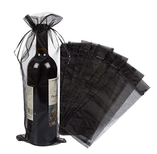 Product Cover Wuligirl 20pcs Black Large Sheer Organza Wine Bottle Bags Drawstring Pouches Wedding Favors Baby Shower Dresses Festive Packaging Shampoo Bottle Bags 5.5 by 14.5 Inch(20pcs Black)