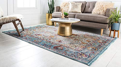 Product Cover Unique Loom Baracoa Collection Bright Tones Vintage Traditional Light Blue Area Rug (2' 2 x 3' 0)