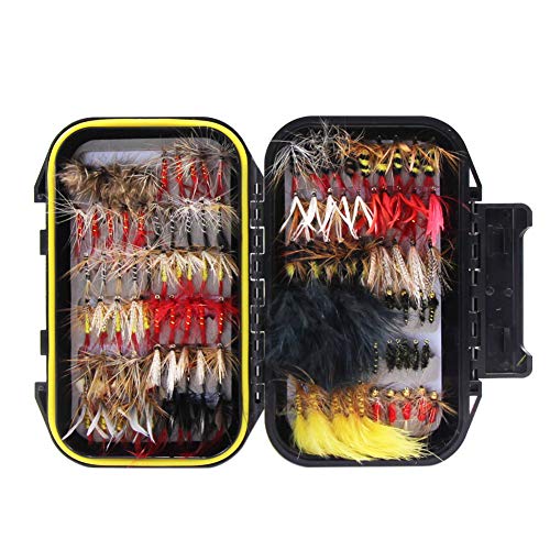 Product Cover Croch 120pcs Dry Flies Wet Flies Flies Box Set Mix Designs Fishing Lure Bass Salmon Trouts Flies Floating/Sinking Assortment with Waterproof Fly Box