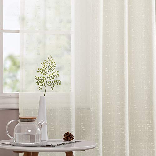 Product Cover Ivory Sheer Curtains for Living Room Linen Textured 63 inch Voile Drapes for Bedroom Kitchen Window Curtain Set 2 Panels