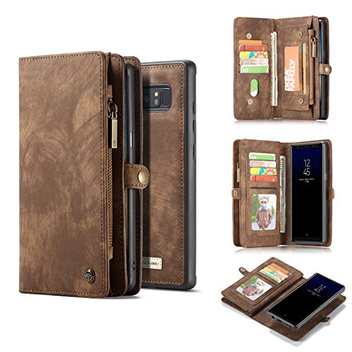 Product Cover Galaxy Note 8 Case,AKHVRS Handmade Premium Cowhide Leather Wallet Case,Zipper Wallet Case [Magnetic Closure]Detachable Magnetic Case & Card Slots for Samsung Galaxy Note 8 - Brown