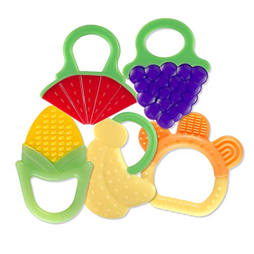 Product Cover Baby Teething Toys (5 Count) | FDA-Approved Soft Silicone Fruit Teethers for Babies | Fridge & Dishwasher Safe | BPA-Free Teether Set for Boys & Girls