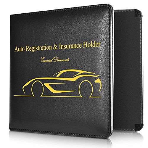 Product Cover BASENOR Car Document Holder, Slim Leather Water Resistant Strong Magnetic Car Registration and Insurance Wallet Holder
