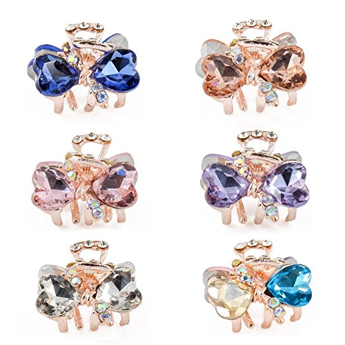 Product Cover Yeshan Rhinestone and Crystal Small Jaw Claw Hair Clip,Metal Heart Bow Design Barrettes for Women,pack of 6.