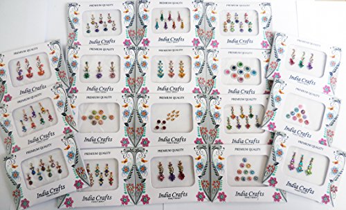 Product Cover 12 Combo Bindi Packs All in One- Multicolored Face Jewels Bindi Stickers Indian Forehead Tika