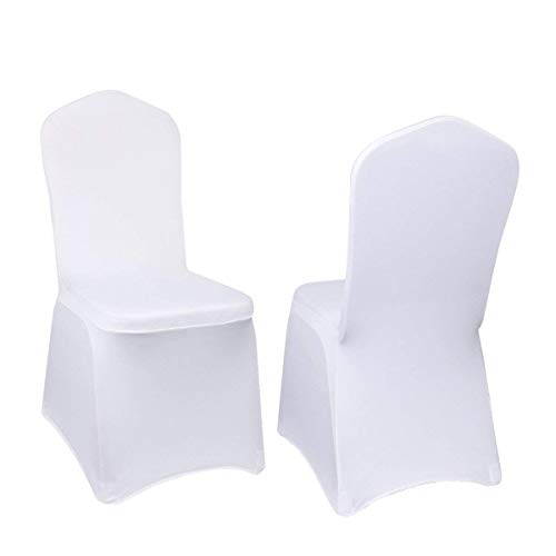 Product Cover VEVOR 100 Pcs White Chair Covers Polyester Spandex Chair Cover Stretch Slipcovers for Wedding Party Dining Banquet Chair Decoration Covers (Flat Chair Cover, White/100PC)