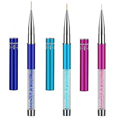 Product Cover Ycyan 3Pcs Nail Art Liner Brush Pen Set (Size 7 mm,9 mm,11 mm) Rhinestone Handle Salon Using Nylon Hair Brushes