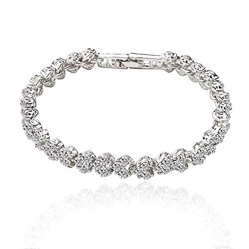 Product Cover Taoqiao Bracelets for Women Crystal Zircon Roman Style White Silver Plated CZ Classic Tennis Bracelet