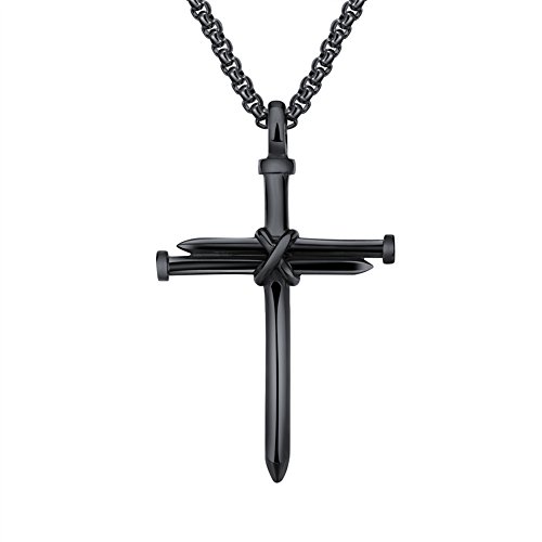 Product Cover HIJONES Men's Stainless Steel Nail Cross Charm Pendant Necklace Polished Gold Silver Black Rose Gold