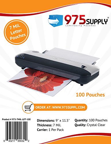Product Cover 975 Supply 7 Mil Clear Letter Size Thermal Laminating Pouches, 9 X 11.5 inches, 100 Pouches