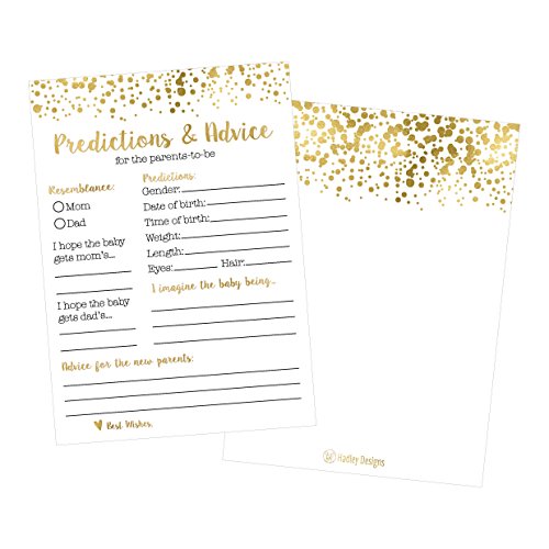 Product Cover 50 Gold Polka Dot Advice and Prediction Cards for Baby Shower Game, New Mom & Dad Card or Mommy & Daddy To Be, Girl or Boy Babies New Parent Message Advice Book, Fun Gender Neutral Shower Party Favors