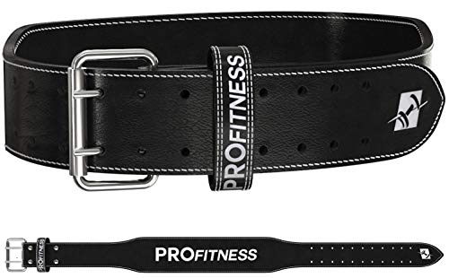 Product Cover ProFitness Geniune Leather Weight Lifting Belt for Men and Women Durable Comforable & Adjusable with Buckle - Stabiling Lower Back Suport for Weightlifing Squats (Black/White, Medium)