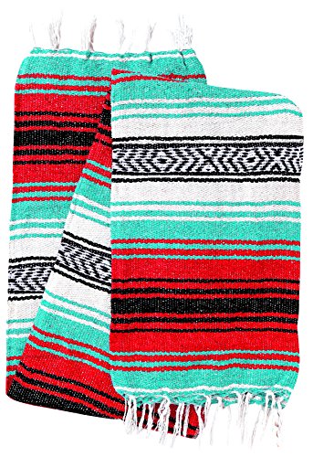 Product Cover El Paso Designs Mexican Yoga Blanket Colorful 51in x 74in Studio Mexican Falsa Blanket Ideal for Yoga, Camping, Picnic, Beach Blanket, Bedding, Home Decor Soft Woven (Red and Mint)