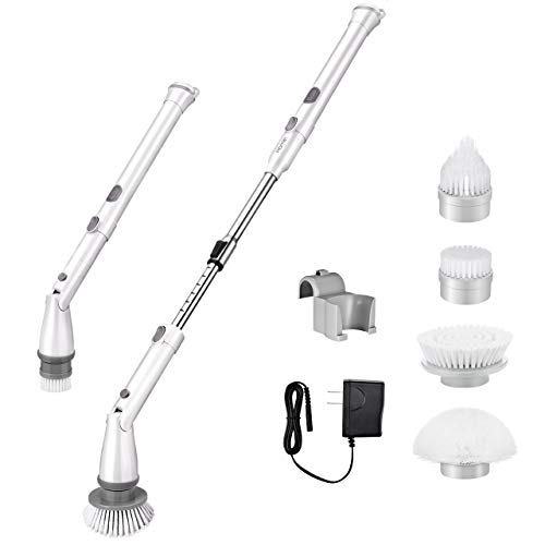 Product Cover Homitt Electric Spin Scrubber Cordless Shower Scrubber Built-in 2 LG Batteries, 360 Power Bathroom Scrubber with 4 Replaceable Cleaning Brush Head and Adjustable Extension Handle for Tub, Tile, Floor