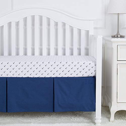 Product Cover TILLYOU Pleated Crib Skirt Navy Blue, 100% Natural Cotton, Nursery Crib Bedding Skirts for Baby Boys or Girls, 14