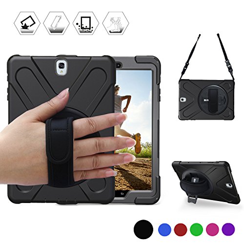 Product Cover BRAECN Galaxy Tab S2 8.0 Case,[Heavy Duty] Full-Body Rugged Protective Case with a 360 Degree Swivel Kickstand/a Hand Strap/a Shoulder Strap for Samsung Tab S2 8.0 inch(SM-T710 T715 T713) (Black)