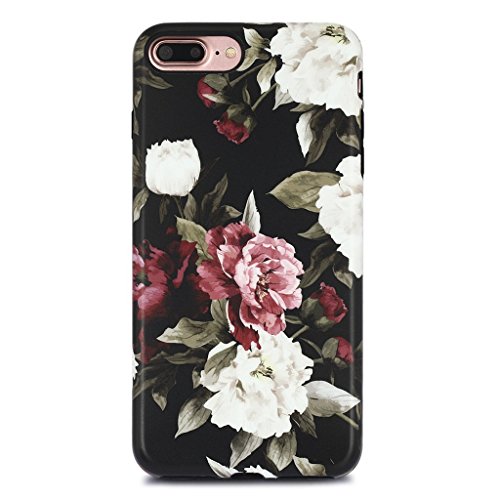 Product Cover iPhone 7 Plus Case for Girls/iPhone 8 Plus Floral Case,GOLINK Floral Series Matte Finish Slim-Fit Anti-Scratch Shock Proof Anti-Finger Print Flexible TPU Gel Case for iPhone 7/8 Plus - White red Rose