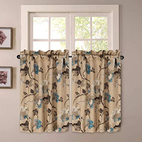 Product Cover H.VERSAILTEX Window Treatment Tailored Tiers - Pair of Home Decor Blackout Rod Pocket Curtains - Vintage Floral Pattern - Sold 2 Panels (Each 29