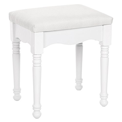 Product Cover SONGMICS Vanity Stool Makeup Dressing Stool, Padded Bench with Rubberwood Legs, 286lb Capacity, for Bedroom, Easy Assembly, White URDS53W