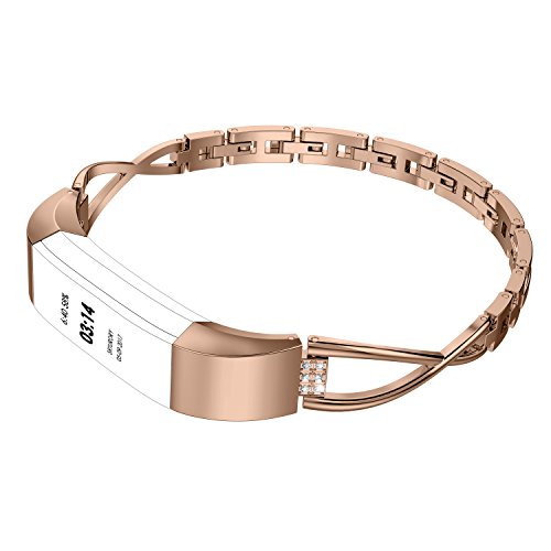 Product Cover Wearlizer Compatible for with Fitbit Alta Bands Small Silver Rose Gold Fitbit Alta hr Women Metal Replacement Bands Accessories Straps Bracelet Bangle Wrist Bands Rose Gold