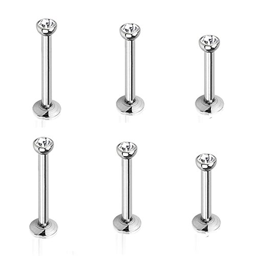 Product Cover CrazyPiercing 6Pcs 16G 6-10MM Stainless Steel Lip Rings Nose Studs Piercing Internally Threaded