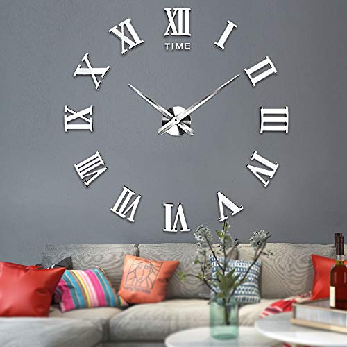 Product Cover Vangold Large 3D DIY Wall Clock, 2-Year Warranty Roman Numerals Clock Frameless Mirror Surface Wall Clock Home Decor for Living Room Bedroom
