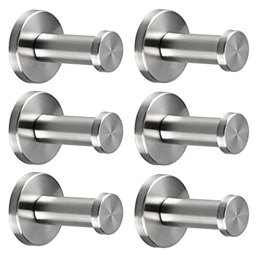 Product Cover Sumnacon Brushed Stainless Steel Towel Hook, 6 Pcs Wall Mount Robe Coat Hangers Holder - Heavy Duty Contemporary Towels Hooks for Bedroom, Bathroom, Living Room, Fiting Room, Office