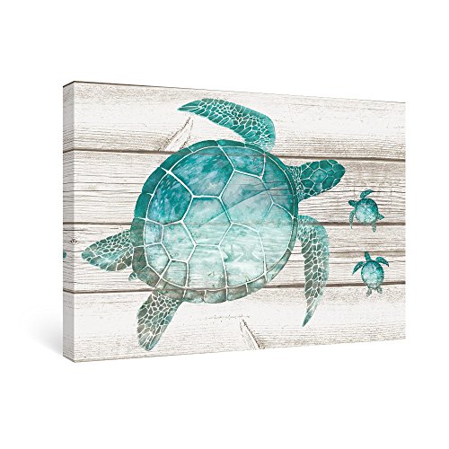 Product Cover SUMGAR Wall Art Bathroom Blue Ocean Pictures Costal Beach Canvas Paitings Teal Sea Turtle Wall Decor Turquoise Framed Artwork Gray Grey Prints Marine Life Bedroom Nursery Gifts,16x24 inch