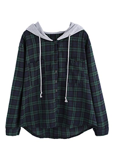 Product Cover SweatyRocks Women's Long Sleeve Plaid Hoodie Jacket Button Down Blouse Tops