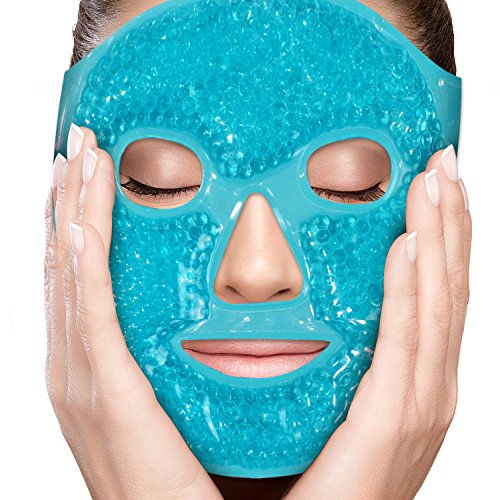 Product Cover PerfeCore Facial Mask - Get Rid of Puffy Eyes - Migraine Relief, Sleeping, Travel Therapeutic Hot Cold Compress Pack - Gel Beads, Spa Therapy Wrap for Sinus Pressure Face Puffiness Headaches - Blue