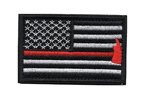 Product Cover Tactical American Flag Patch Thin Red Line Firefighter Axe Embroidered Military Uniform Emblem with Hook and Loop