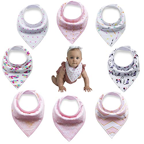 Product Cover Olyssa & Co Baby Bandana Drool Bibs for Drooling Teething Girls - 8 Pack + Bonus - Free -Teething Ring - Super Soft Organic Cotton Front & Ultra Absorbent Backing. Perfect Baby Shower Gift Set