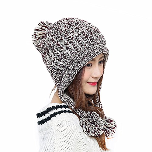 Product Cover HUAMULAN Women Winter Peruvian Beanie Hat Ski Cap Fleece Lined Ear Flaps Dual Layered Pompoms