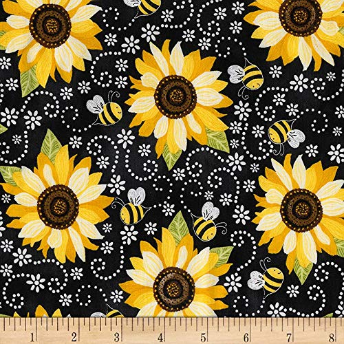 Product Cover Timeless Treasures You Are My Sunshine Sunflower & Bee Chalkboard Fabric, Black, Fabric By The Yard