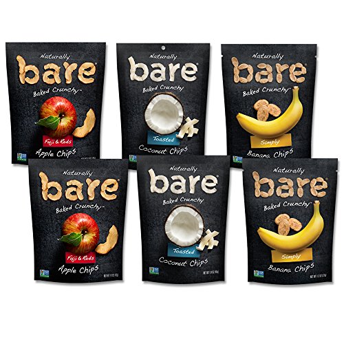Product Cover Bare Baked Crunchy Apple Chips, Banana Chips, and Coconut Chips, Variety Pack, Gluten Free, 6 Count