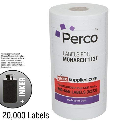 Product Cover White Pricing Labels for Monarch 1131 Price Gun - 1 Sleeve, 20,000 Blank Marking Labels - with Ink Roll Included