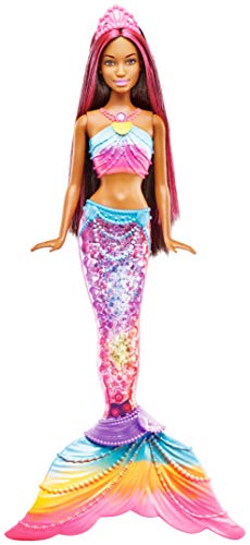Product Cover Barbie Dreamtopia Mermaid Rainbow Lights Doll, Dark Brown & Pink Hair