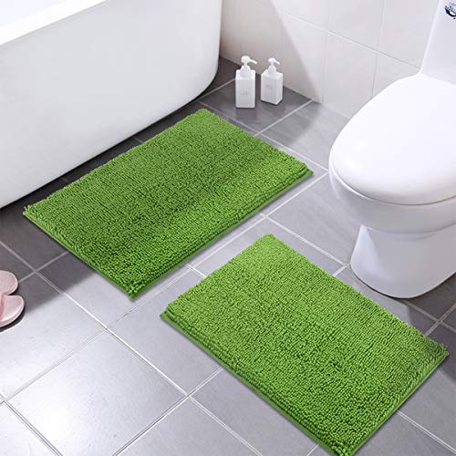 Product Cover MAYSHINE 16x24 Inches Non-Slip Bathroom Rug Shag Shower Mat Machine-Washable Bath Mats with Water Absorbent Soft Microfibers, 2 Pack, Green