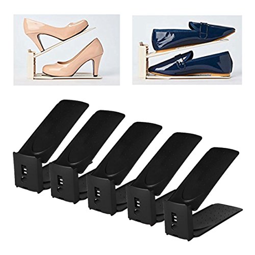 Product Cover HARRA HOME Premium 3 Level Adjustable Shoe Slots Organizer Space Saver, Double Shoe Rack Storage Holder For Closet, Easy Shoe Stacker For Sneaker High Low Heels Boots Flats Sandals, Black, Pack of 5
