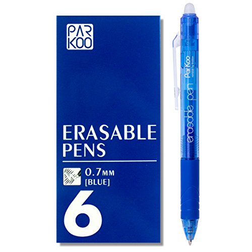 Product Cover ParKoo Retractable Erasable Gel Pens Clicker, Fine Point 0.7mm, Make Mistake Disappear, Blue Ink for Note Taking and Crossword Puzzles, 6-Pack