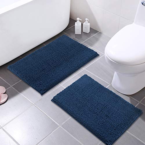 Product Cover MAYSHINE 16x24 Inches Non-Slip Bathroom Rug Shag Shower Mat Machine-Washable Bath Mats with Water Absorbent Soft Microfibers, 2 Pack, Dark Blue