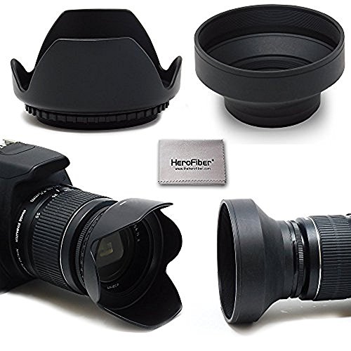 Product Cover 58mm Lens Hood Kit with 58mm Hard Lens Hood + 58mm Soft Lens Hood for Canon Cameras Including Canon Rebel T7 T6 T5 T3 T7i T6i T6s T5i T4i SL3 SL2 SL1, Canon EOS 7D/7D Mark II 70D 77D 90D DSLR Cameras